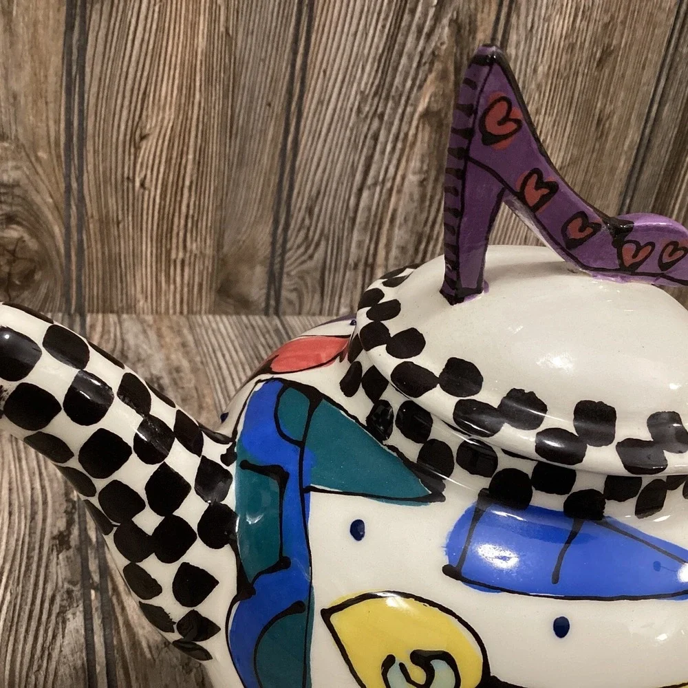 Modern Pop Art Robin Sterling Painted High Heel Ceramic Shoe Teapot For Weitzman